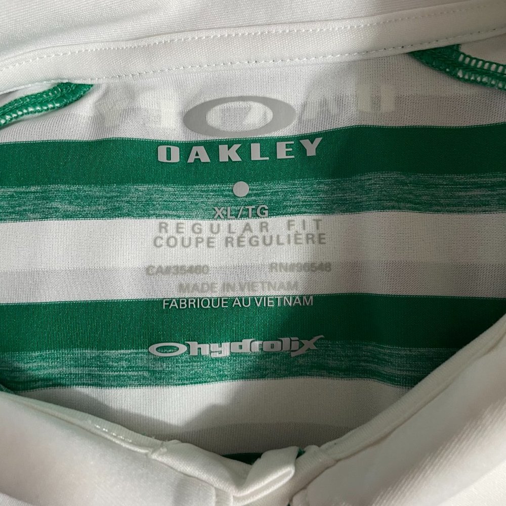 Oakley Hydrolix Mens Polo Shirt XL Extra Large Green White Striped Golf Athletic - Picture 8 of 8